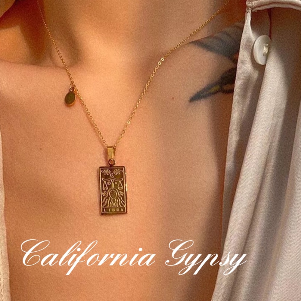 Libra Zodiac Gold Pendant Necklace - Picture 6 of 8
